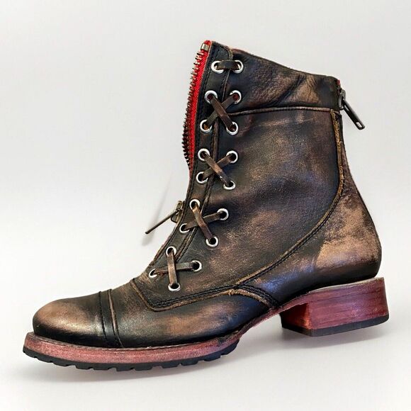FreeBird Steven Liverpool Zip Distressed Leather‎ Boots W 10 Brown Red Combat - Picture 3 of 10